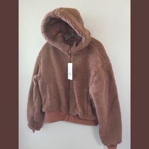 Fabletics NWT Brown Hooded Sherpa Jacket Sz XL